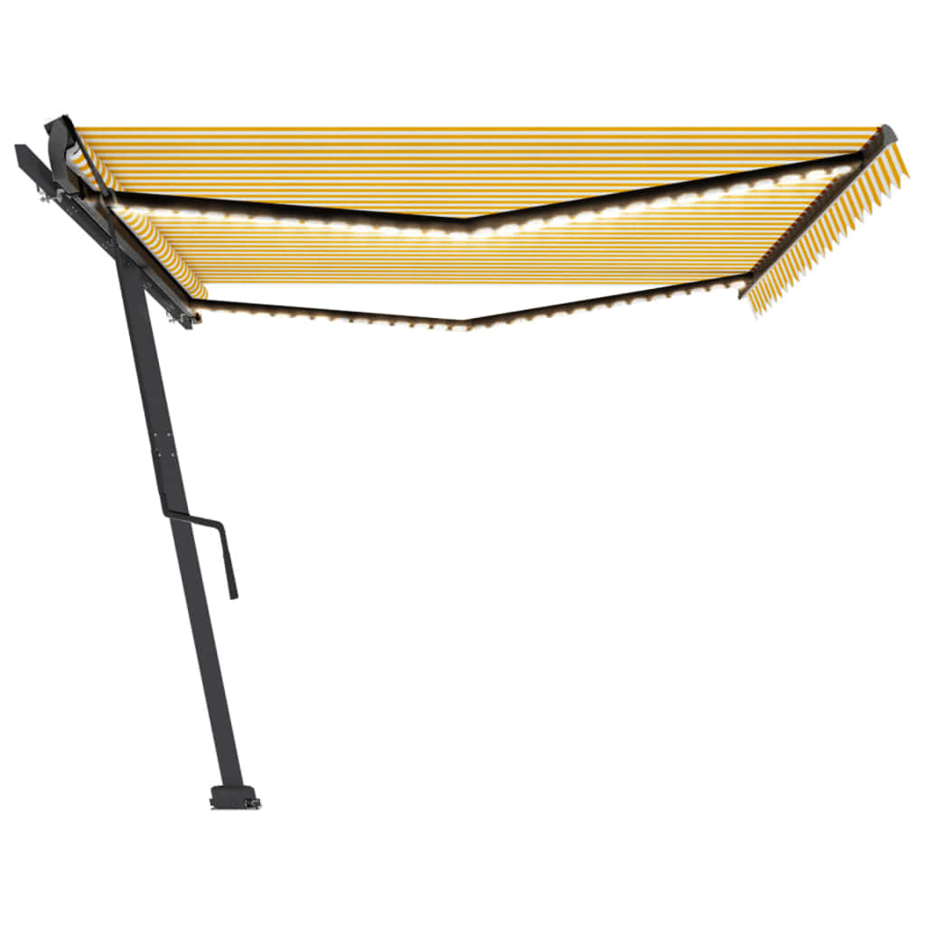 Manuell uttrekkbar markise med LED 500x300 cm gul og hvit
