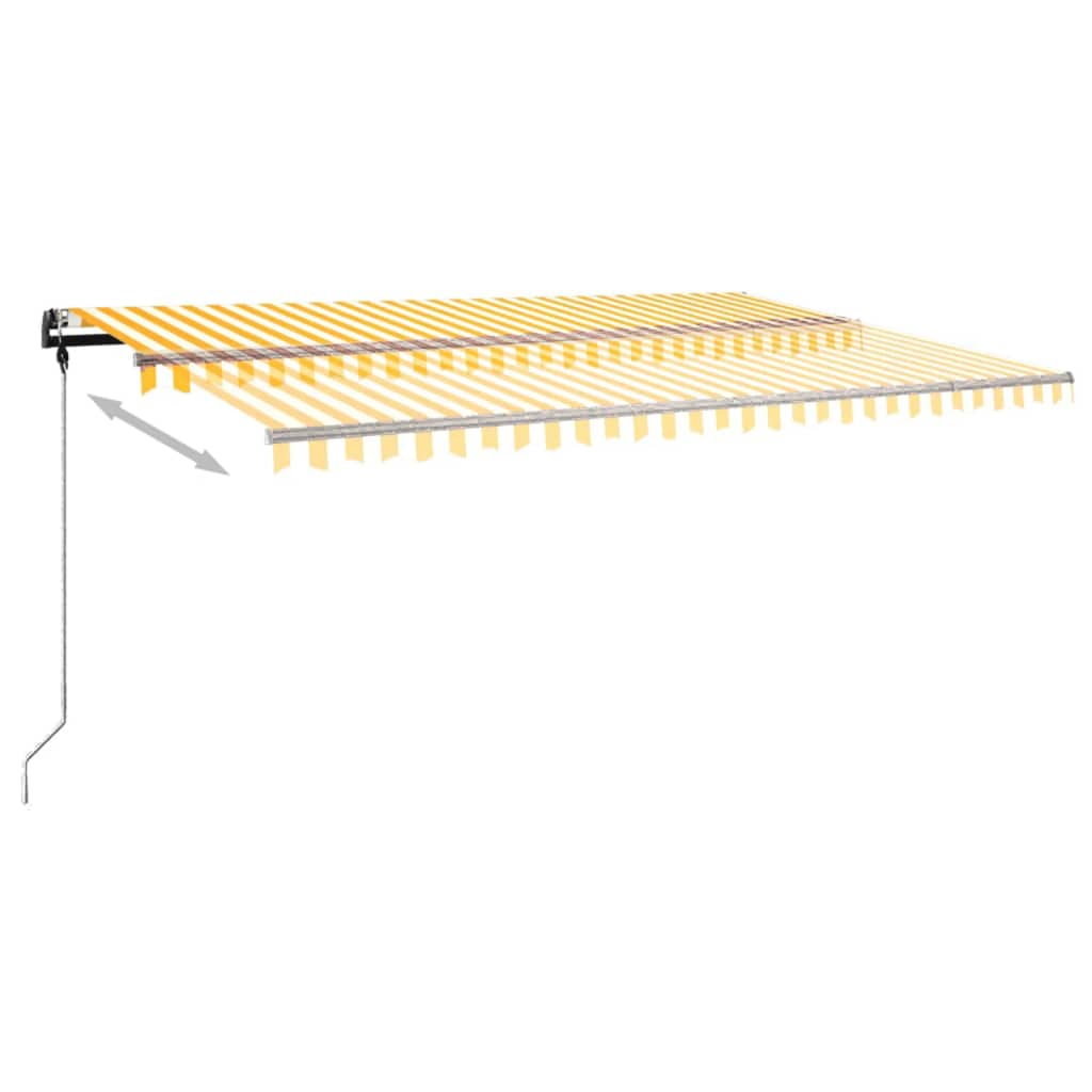 Manuell uttrekkbar markise med LED 500x300 cm gul og hvit