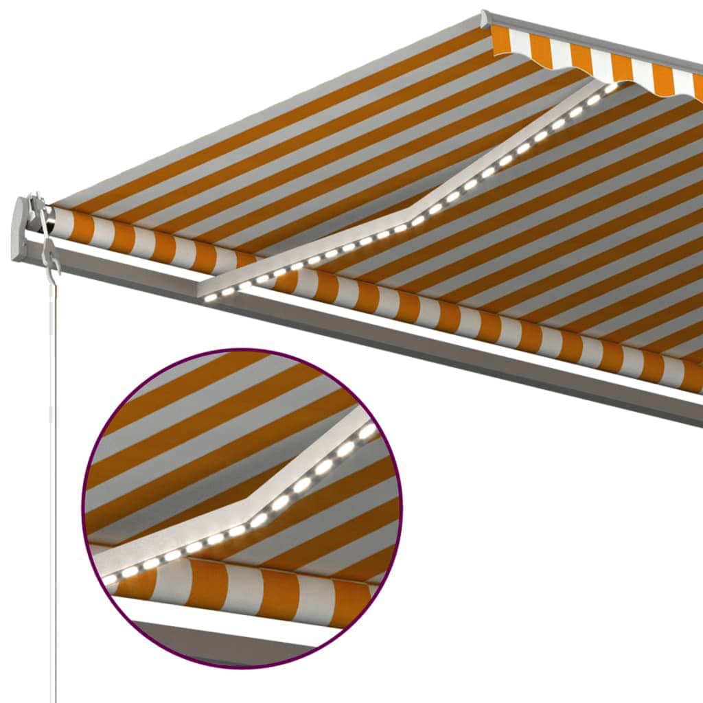 Manuell uttrekkbar markise med LED 500x300 cm gul og hvit