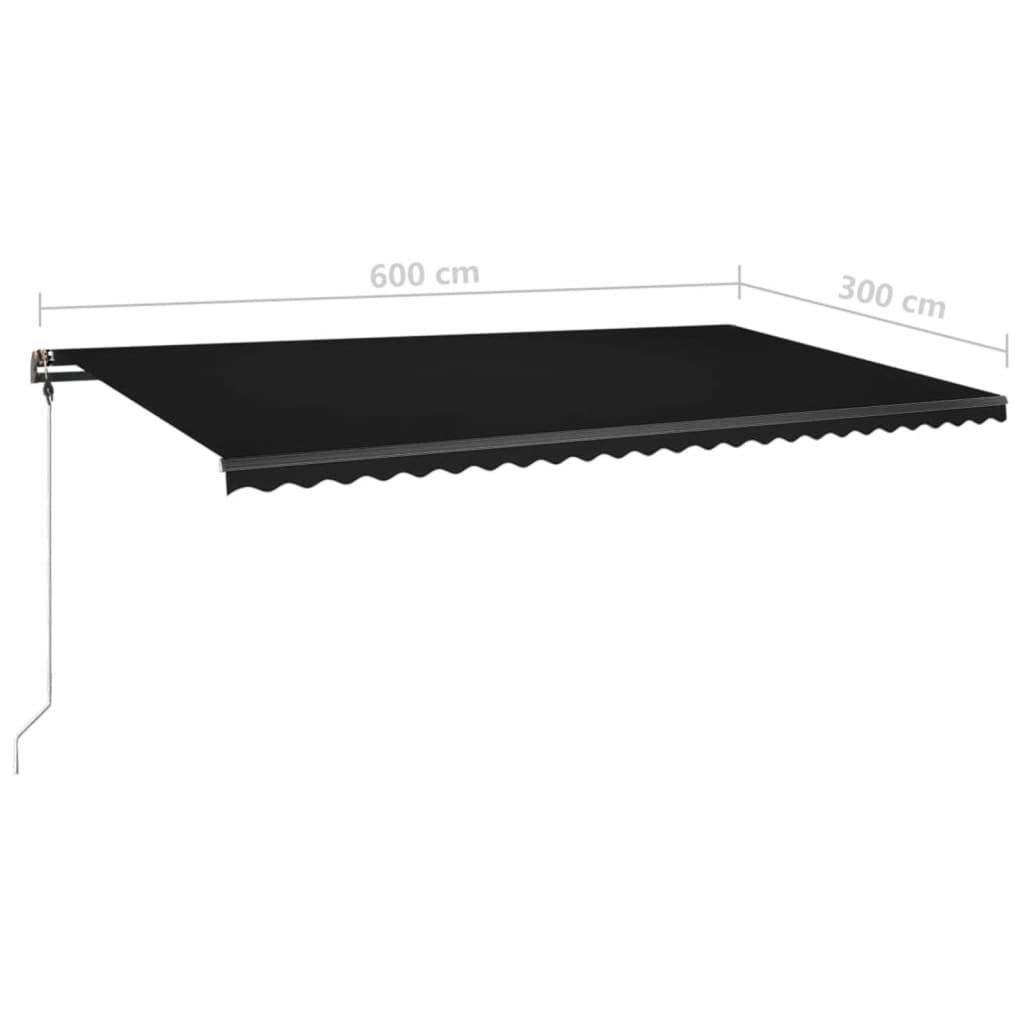 Manuell uttrekkbar markise med LED 600x300 cm antrasitt