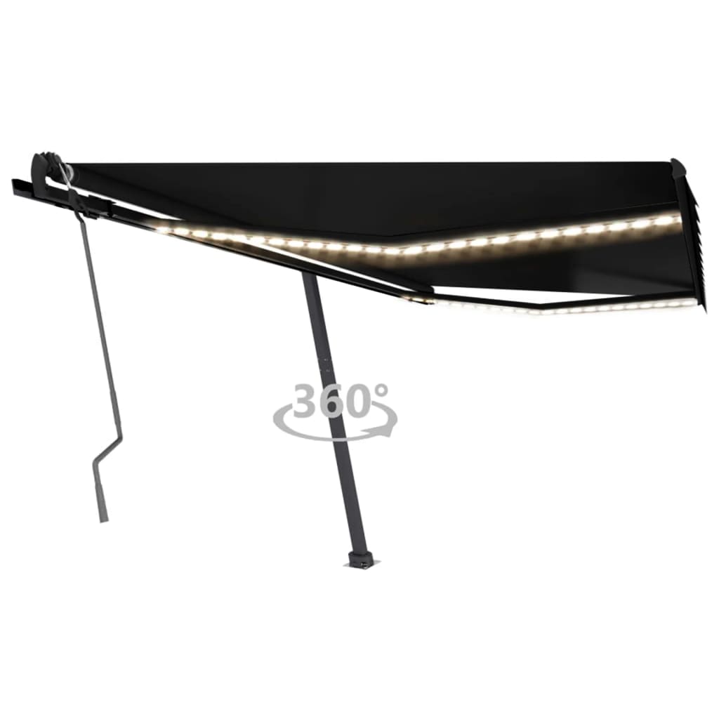 Manuell uttrekkbar markise med LED 450x350 cm antrasitt