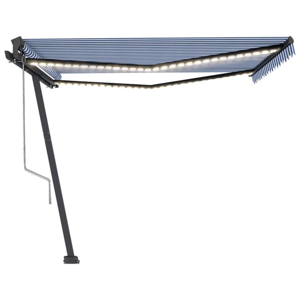 Automatisk markise med vindsensor og LED 450x350 cm blå og hvit