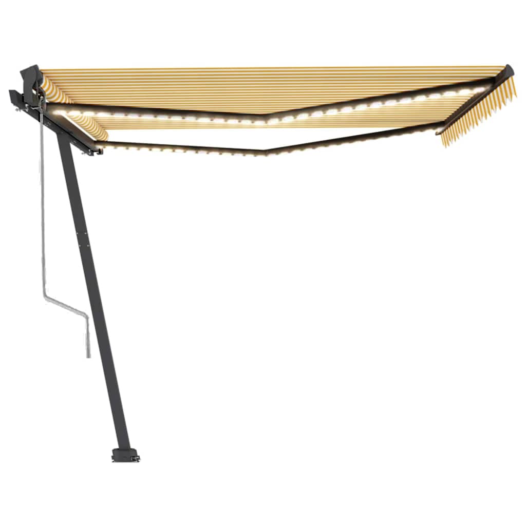 Automatisk markise med vindsensor og LED 450x350 cm gul/hvit