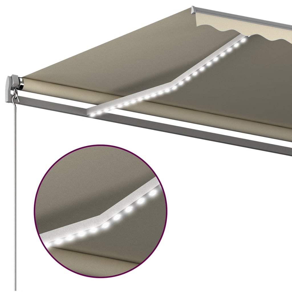 Automatisk markise med vindsensor og LED 600x350 cm kremhvit