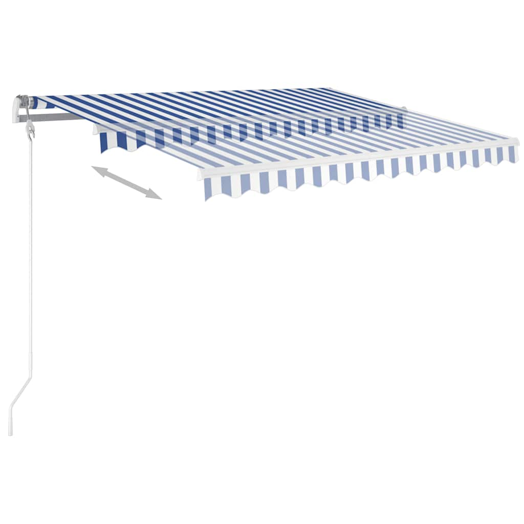 Manuell uttrekkbar markise med LED 3x2,5 m blå og hvit