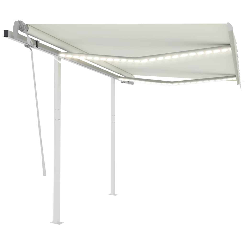 Manuell uttrekkbar markise med LED 3x2,5 m kremhvit