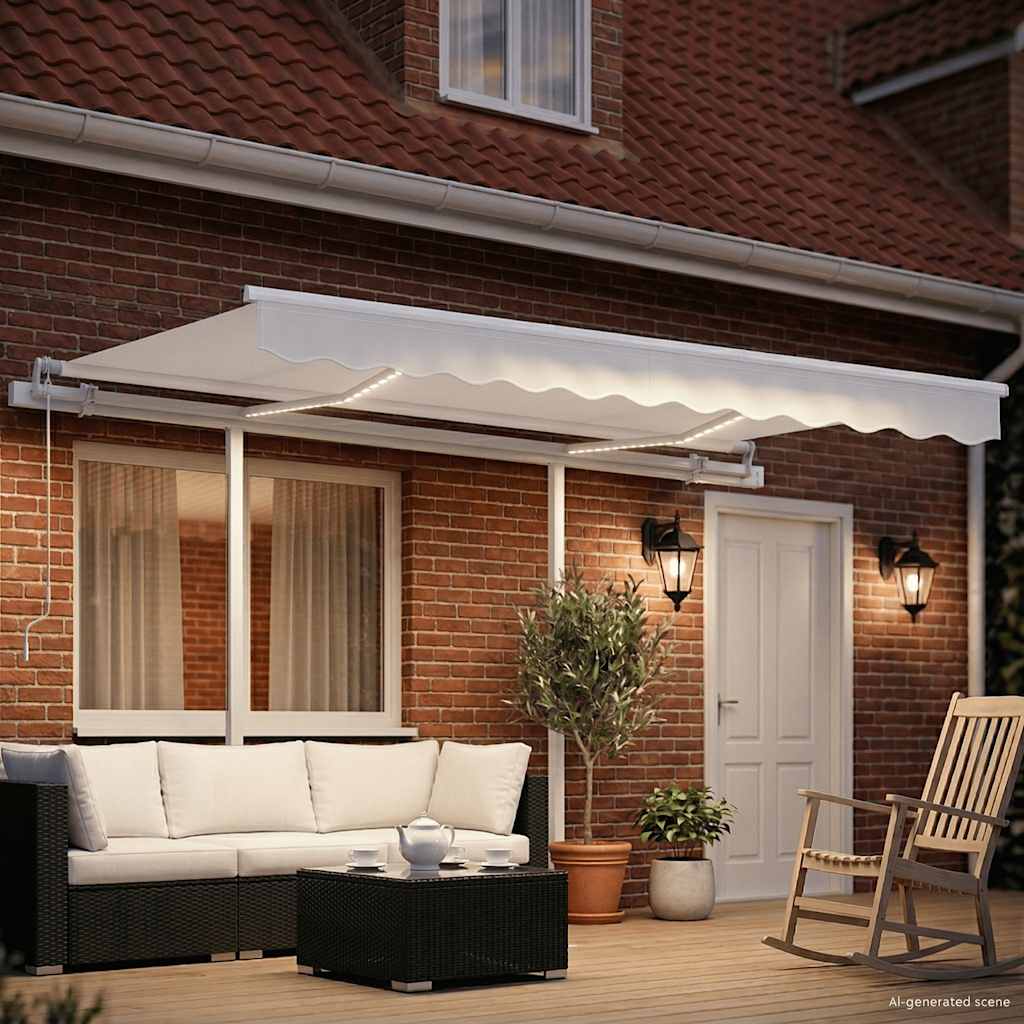 Manuell uttrekkbar markise med LED 3x2,5 m kremhvit