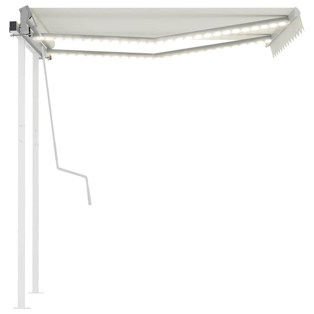 Manuell uttrekkbar markise med LED 3x2,5 m kremhvit