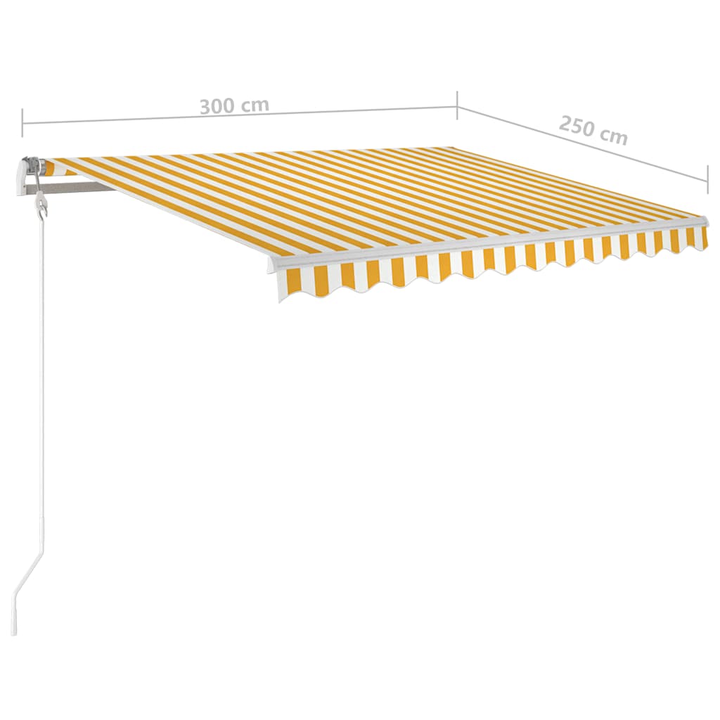 Manuell uttrekkbar markise med LED 3x2,5 m gul og hvit