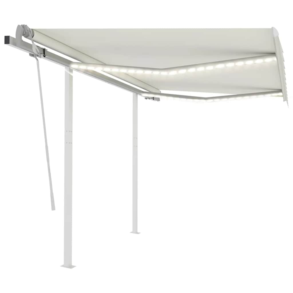 Manuell uttrekkbar markise med LED 3,5x2,5 m kremhvit
