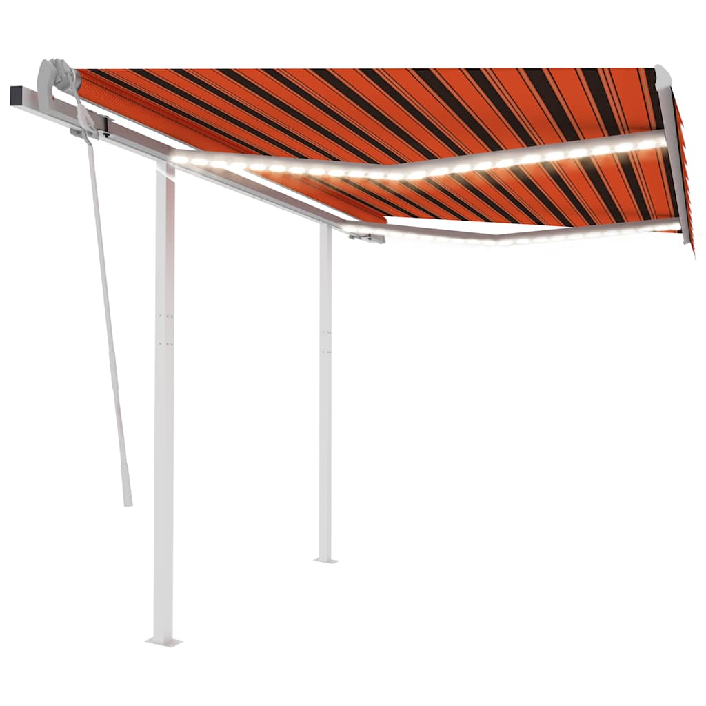 Manuell uttrekkbar markise med LED 3,5x2,5 m oransje og brun