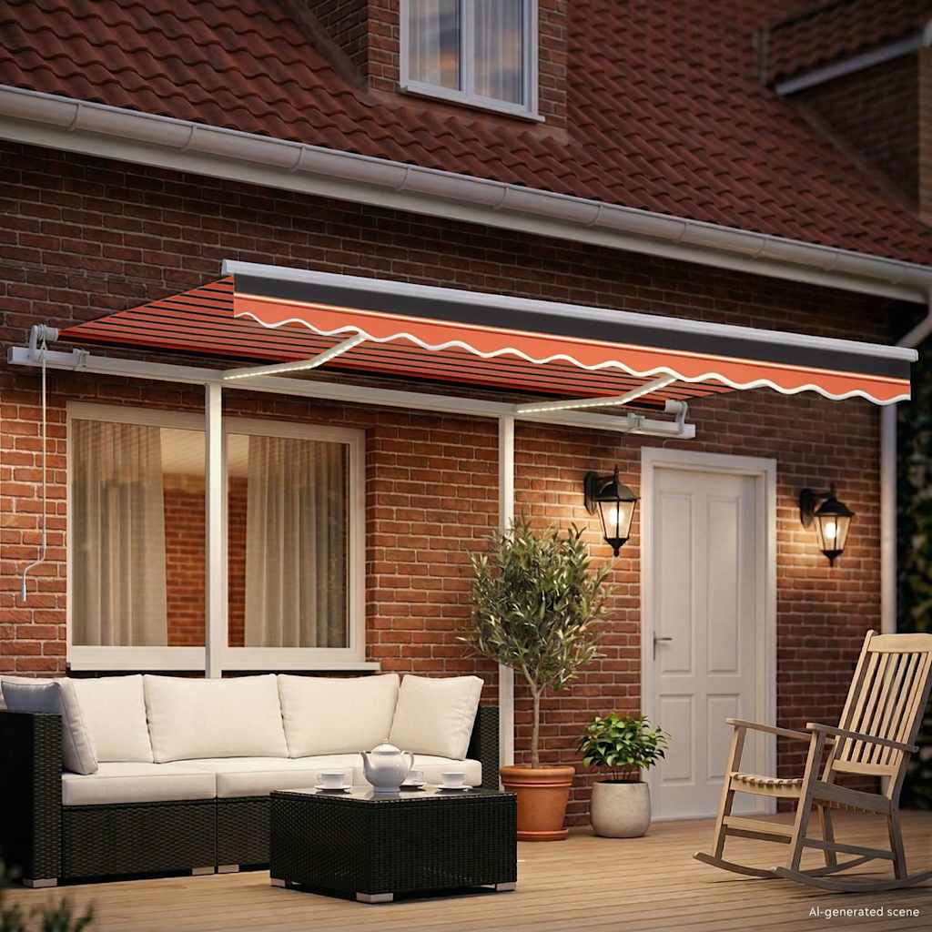 Manuell uttrekkbar markise med LED 3,5x2,5 m oransje og brun