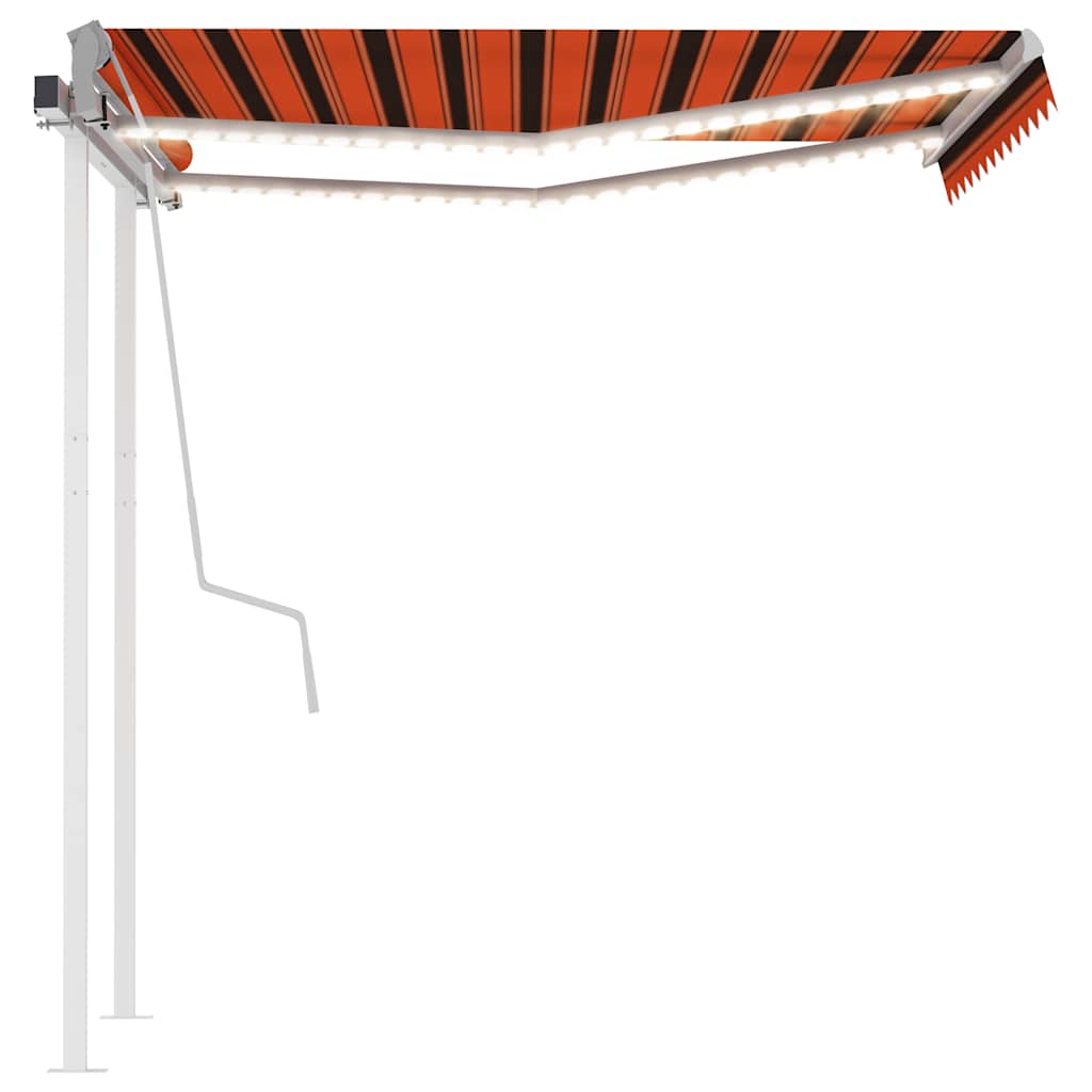 Manuell uttrekkbar markise med LED 3,5x2,5 m oransje og brun