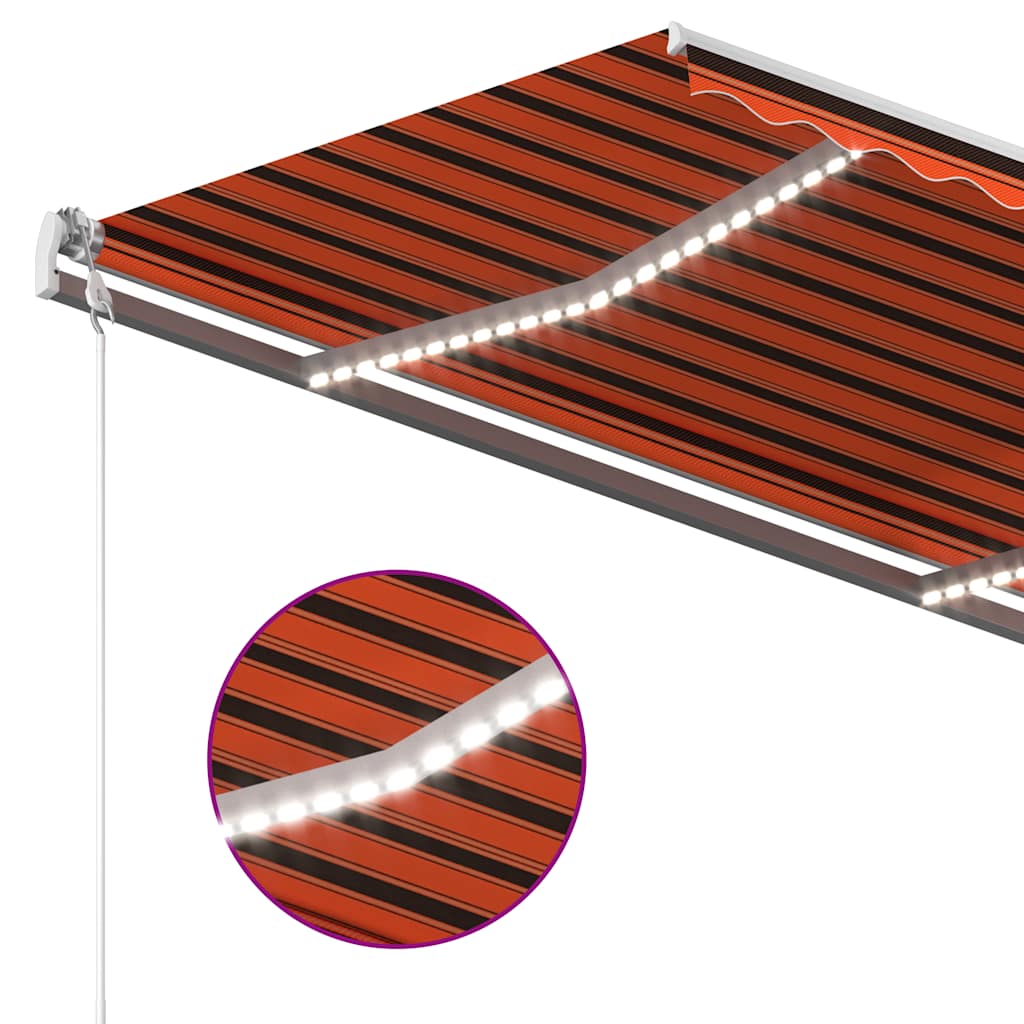 Manuell uttrekkbar markise med LED 3,5x2,5 m oransje og brun