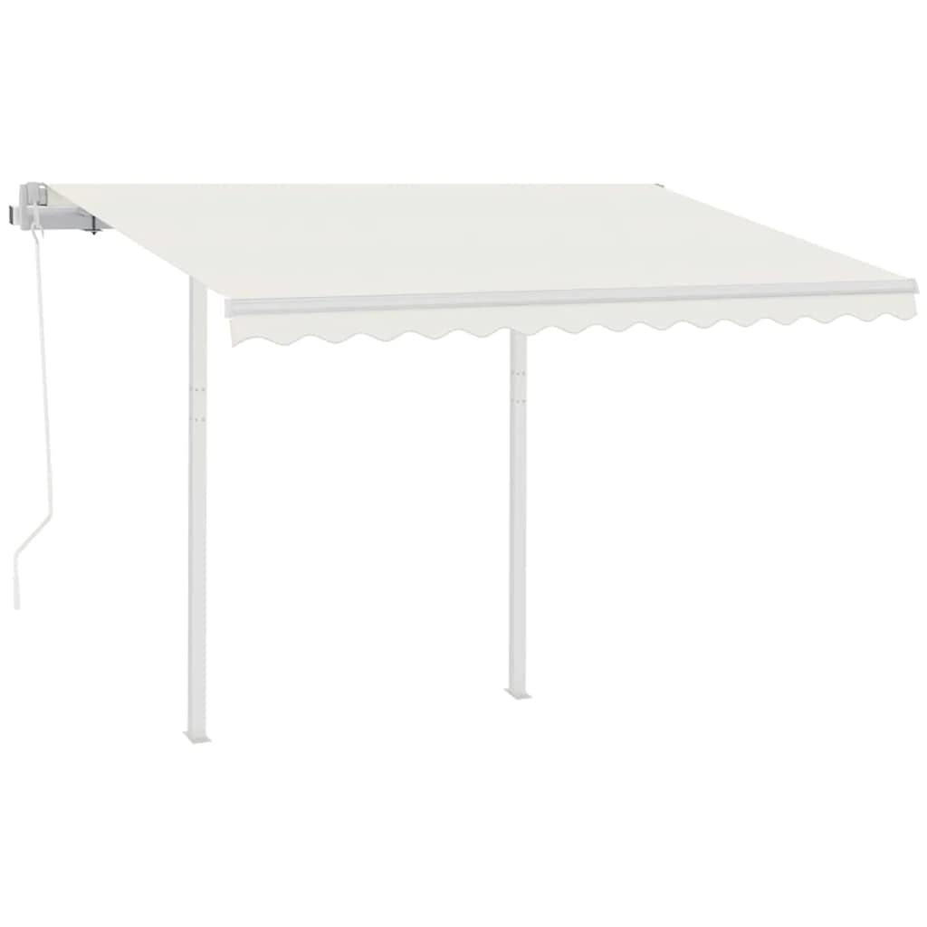 Automatisk uttrekkbar markise med stolper 3,5x2,5 m kremhvit