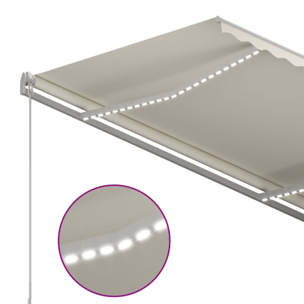 Automatisk markise med LED og vindsensor 3,5x2,5 cm kremhvit