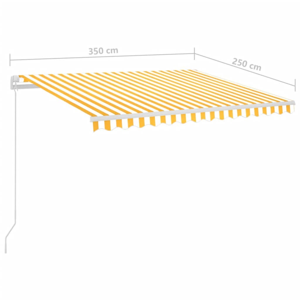 Automatisk markise med LED og vindsensor 3,5x2,5 cm gul og hvit