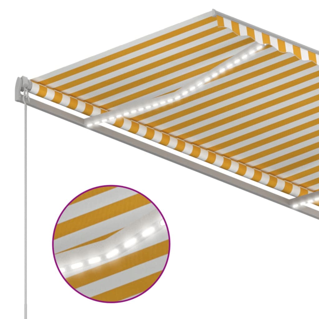 Automatisk markise med LED og vindsensor 3,5x2,5 cm gul og hvit