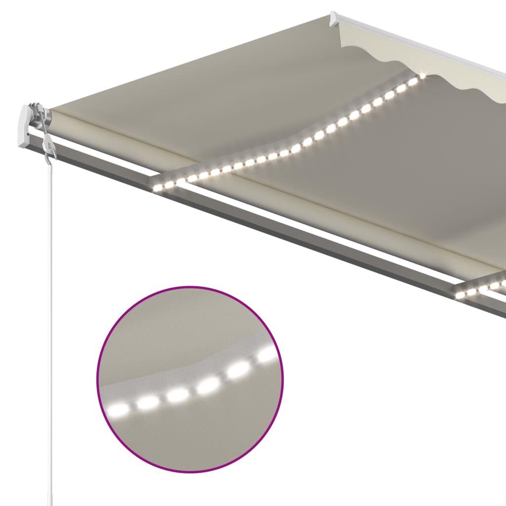 Manuell uttrekkbar markise med LED 4,5x3,5 m kremhvit