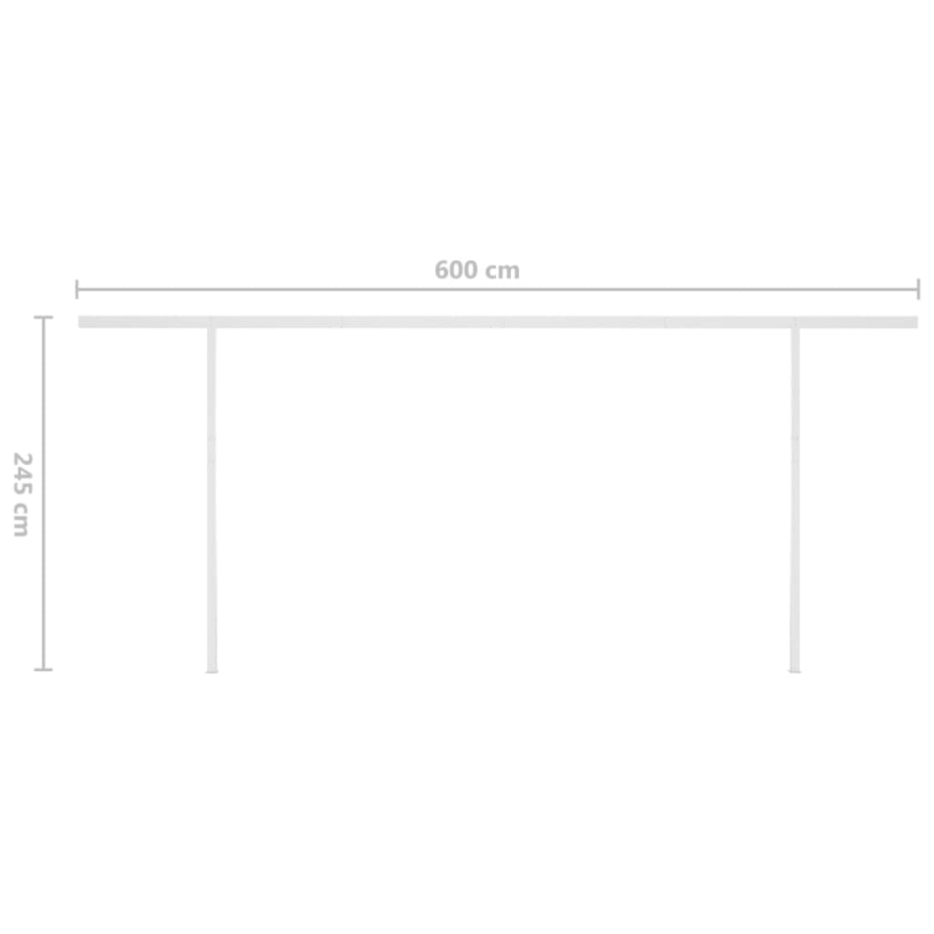 Manuell uttrekkbar markise med LED 6x3,5 m kremhvit