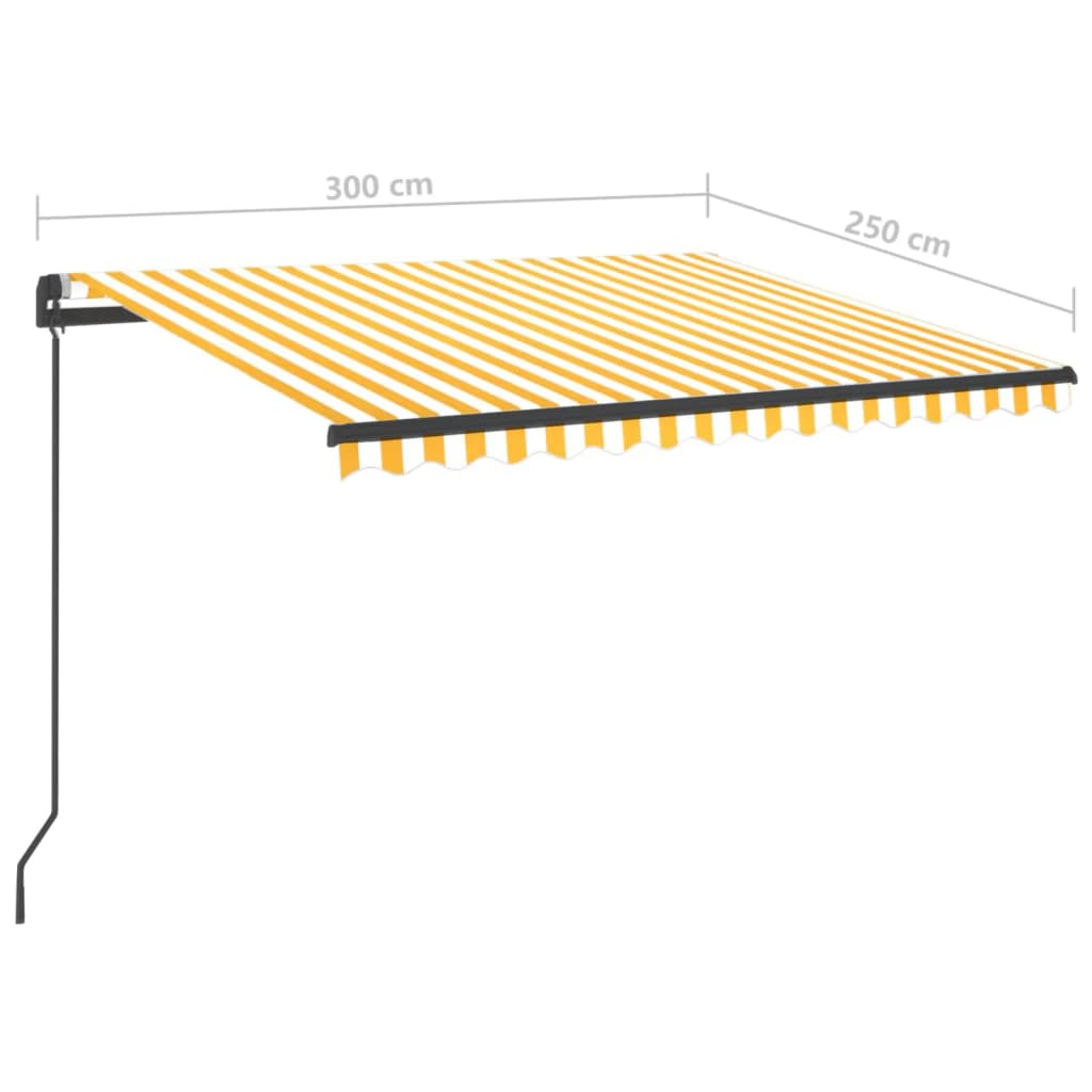 Manuell uttrekkbar markise med LED 3x2,5 m gul og hvit