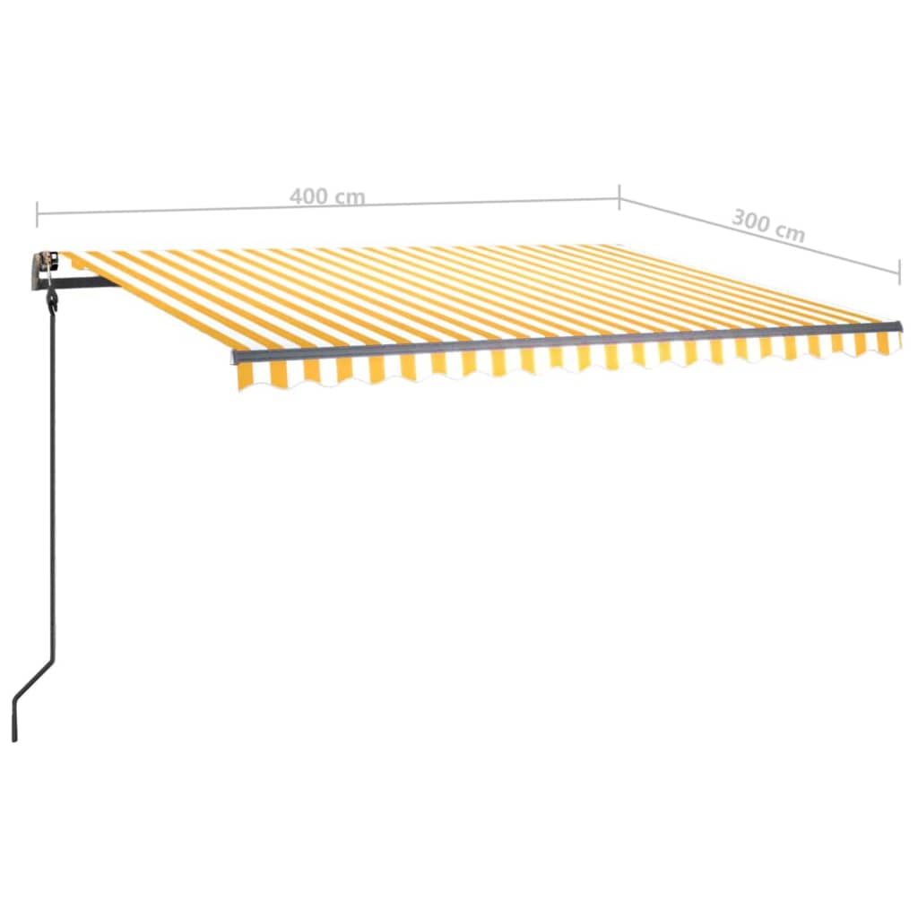 Manuell uttrekkbar markise med LED 4x3 m gul og hvit