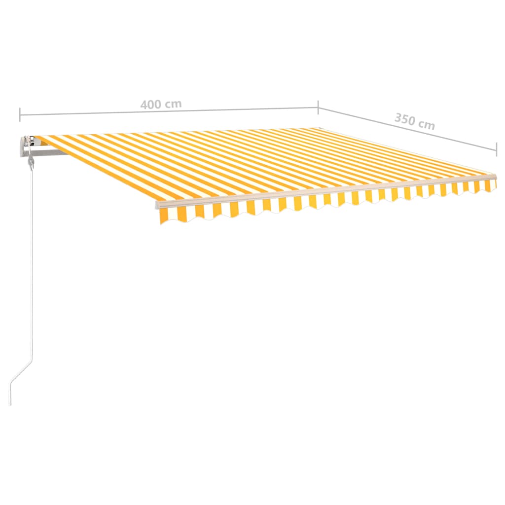 Manuell uttrekkbar markise med LED 4x3,5 m gul og hvit