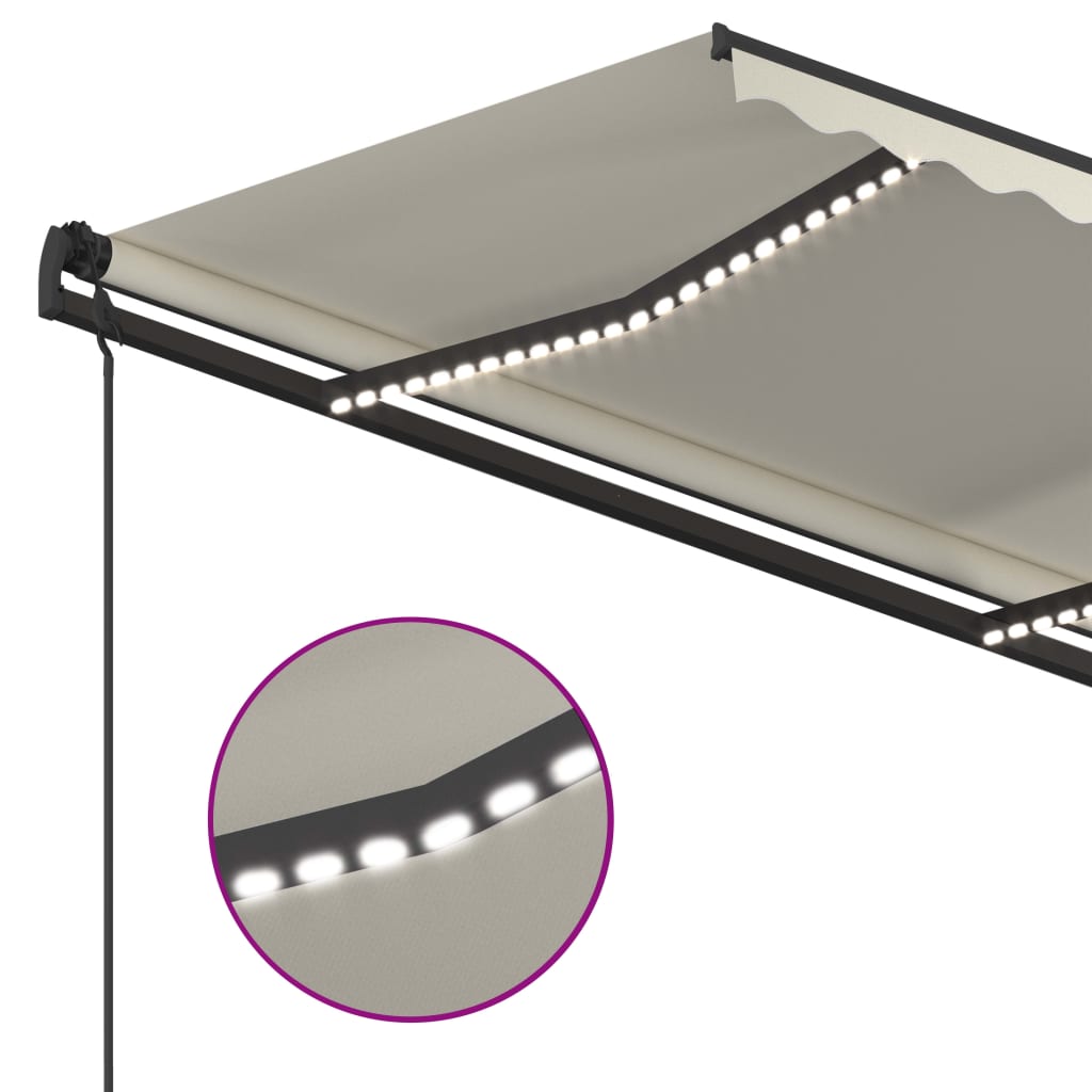 Manuell uttrekkbar markise med LED 4,5x3,5 m kremhvit