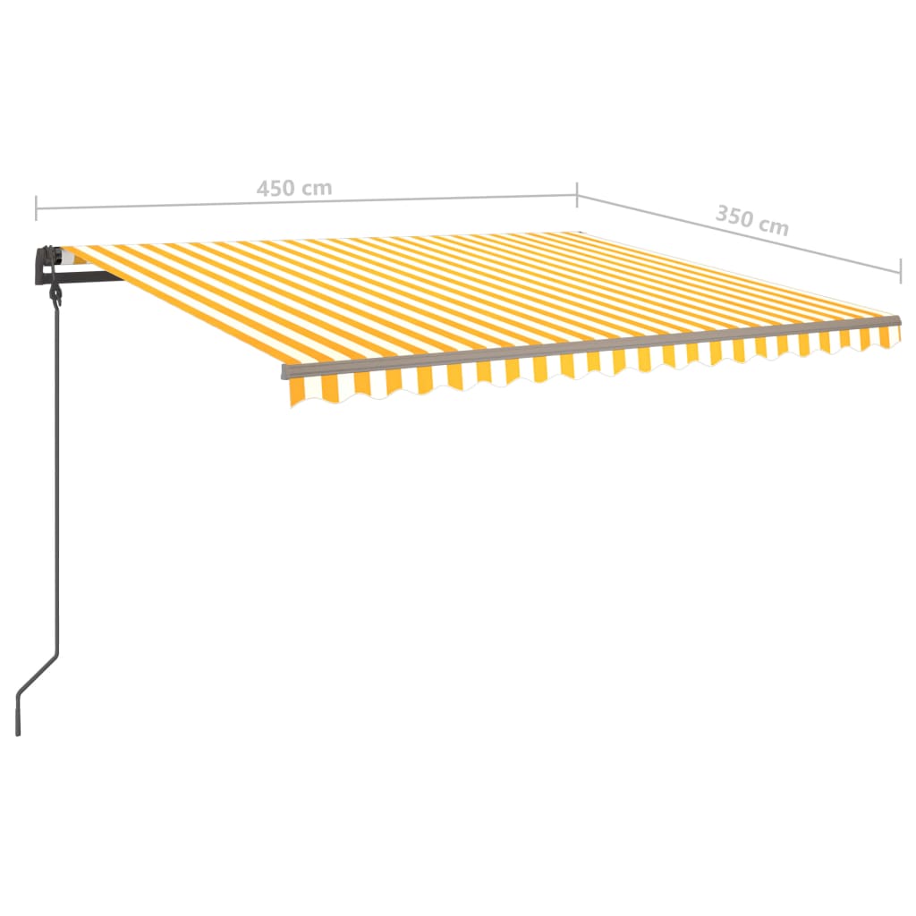 Manuell uttrekkbar markise med LED 4,5x3,5 m gul og hvit