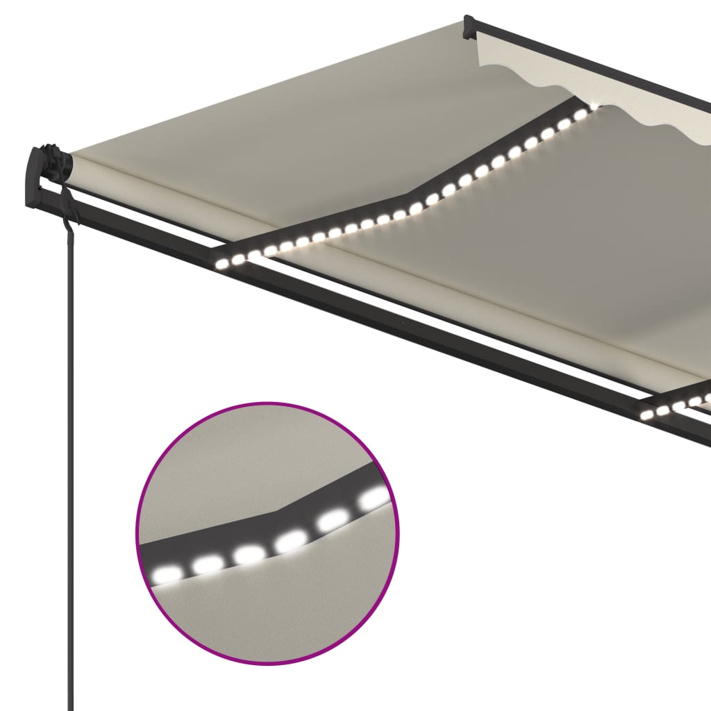 Automatisk markise med vindsensor og LED 5x3,5 m kremhvit