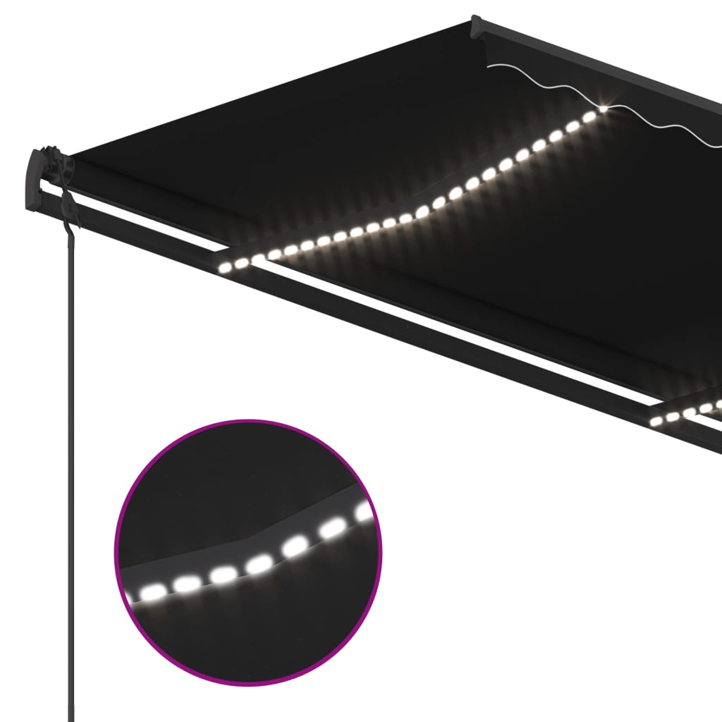 Automatisk markise med vindsensor og LED 5x3,5 m antrasitt