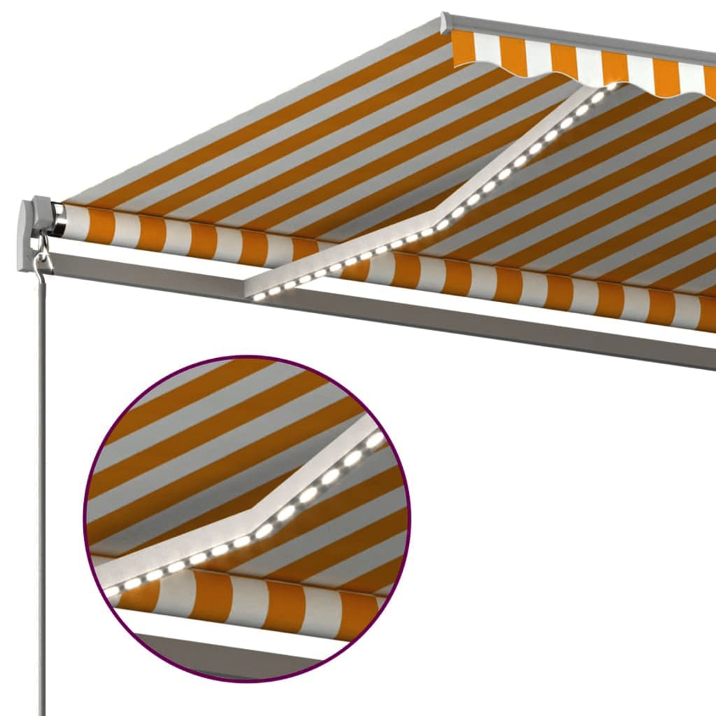 Manuell uttrekkbar markise med LED 6x3,5 m gul og hvit