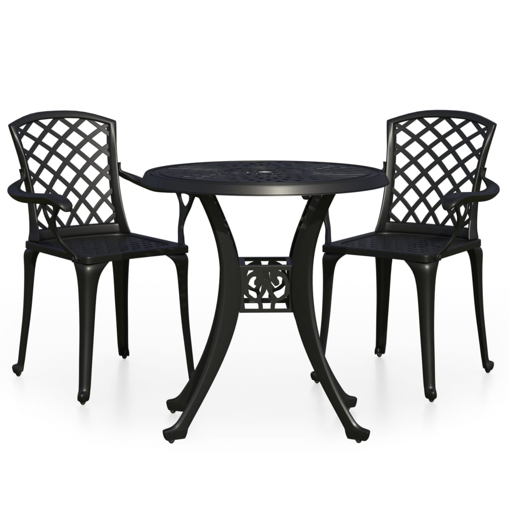 Bistrosett 3 deler støpt aluminium svart