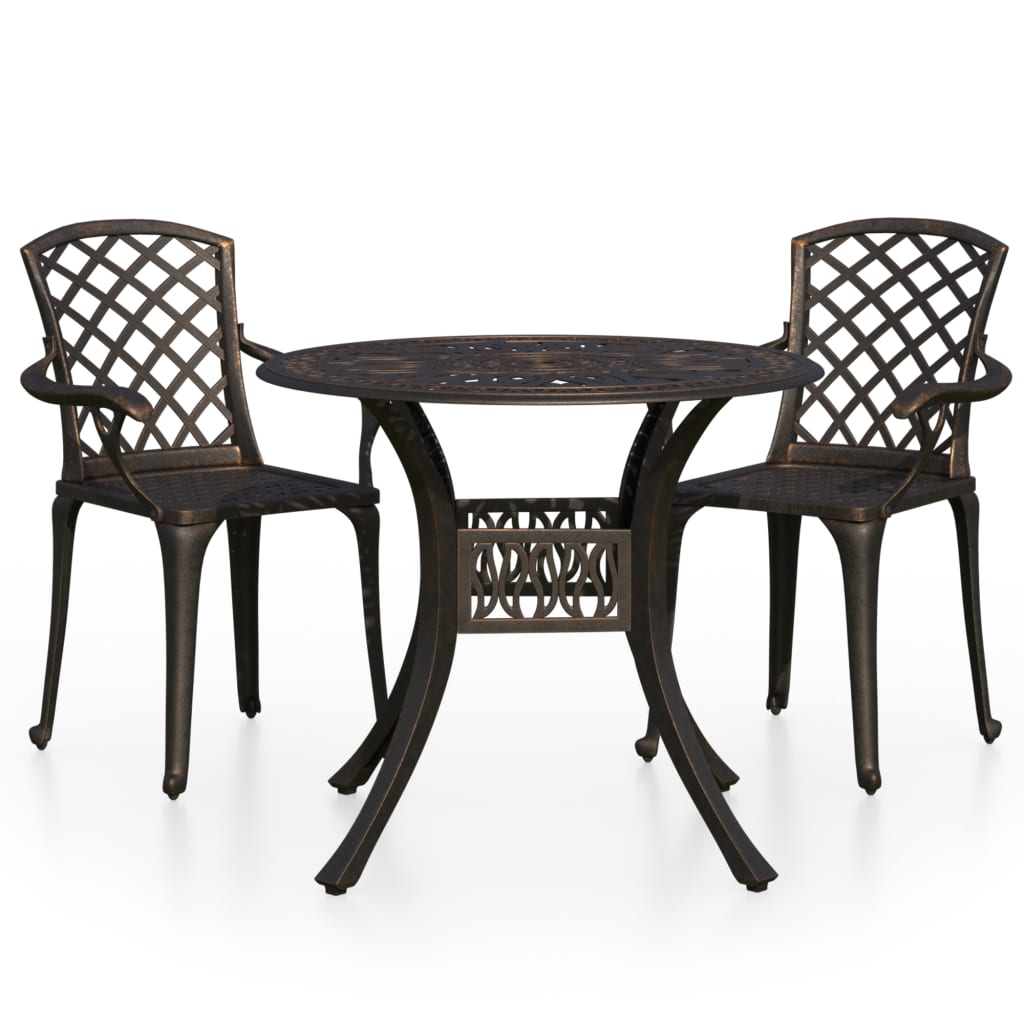 Bistrosett 3 deler støpt aluminium bronse