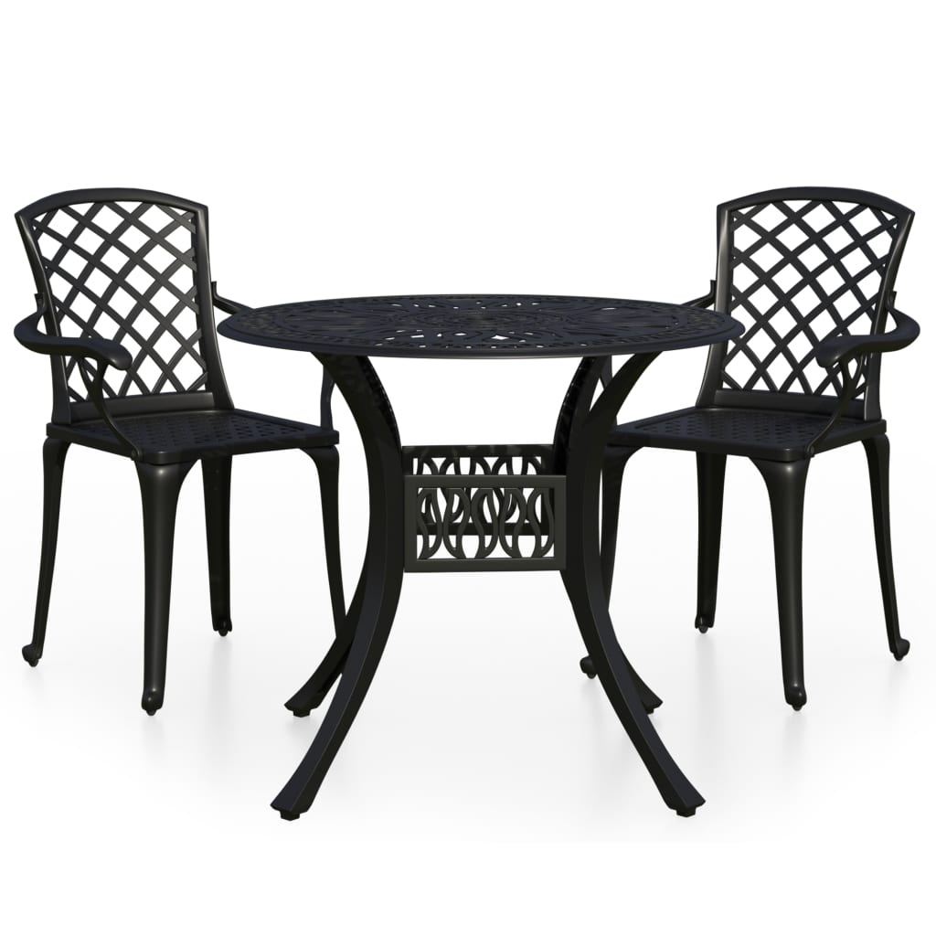 Bistrosett 3 deler støpt aluminium svart