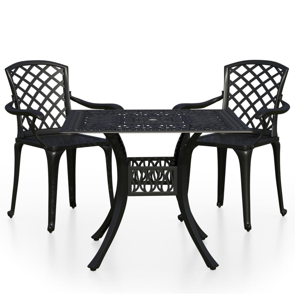 Bistrosett 3 deler støpt aluminium svart
