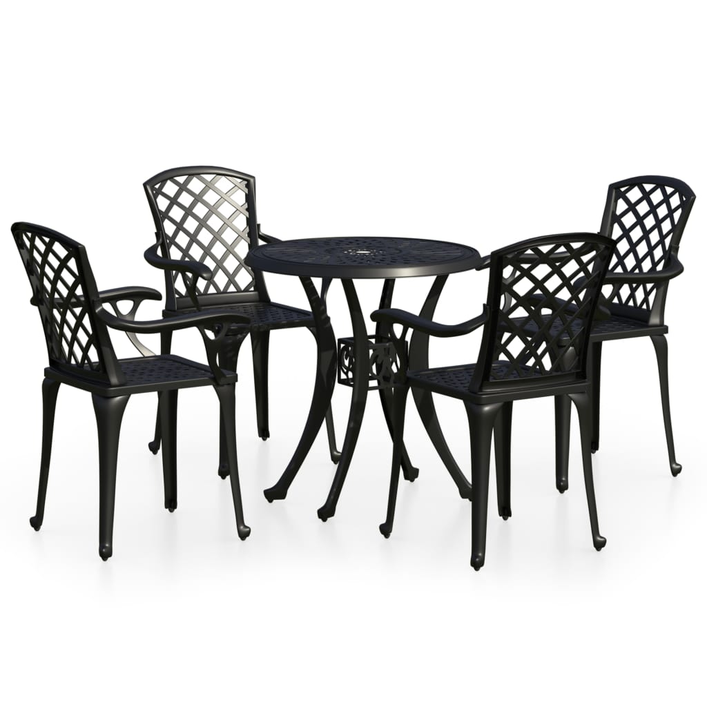 Bistrosett 5 deler støpt aluminium svart