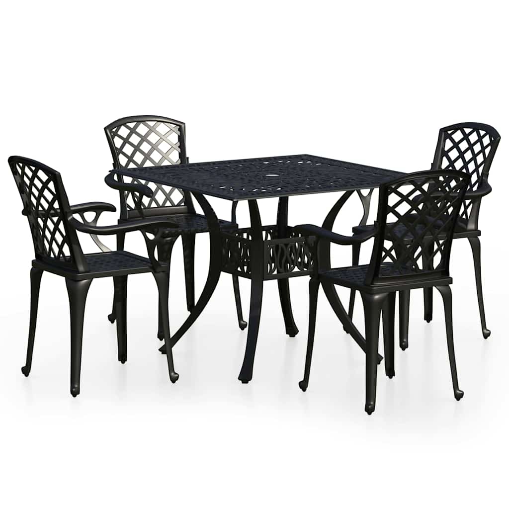 Bistrosett 5 deler støpt aluminium svart