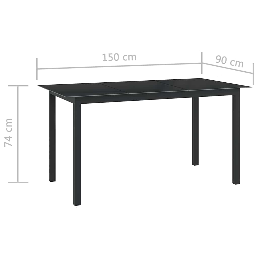 Utendørs spisestue 7 deler aluminium svart