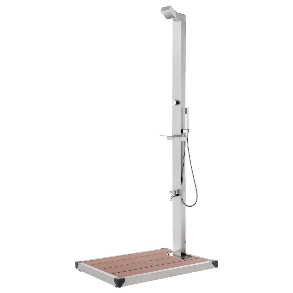 Hagedusj med brunt dusjbrett 225 cm rustfritt stål vidaXL