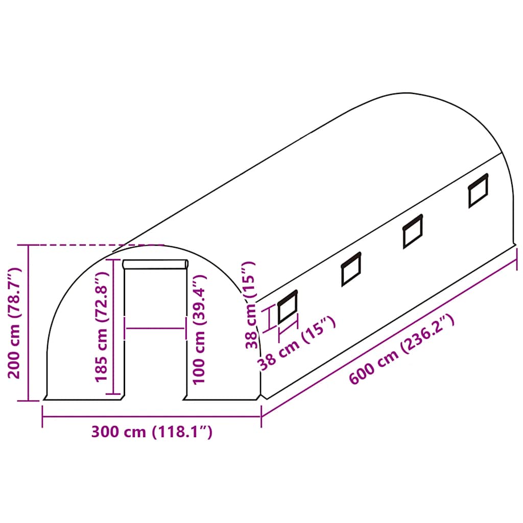 Erstattningstrekk til drivhus (18 m²) 300x600x200 cm grønn