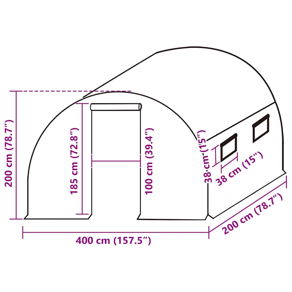 Erstattningstrekk til drivhus (8 m²) 400x200x200 cm grønn