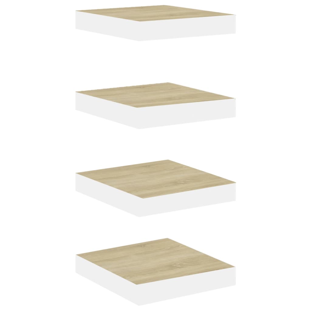 Flytende vegghyller 4 stk eik og hvit 23x23,5x3,8 cm MDF