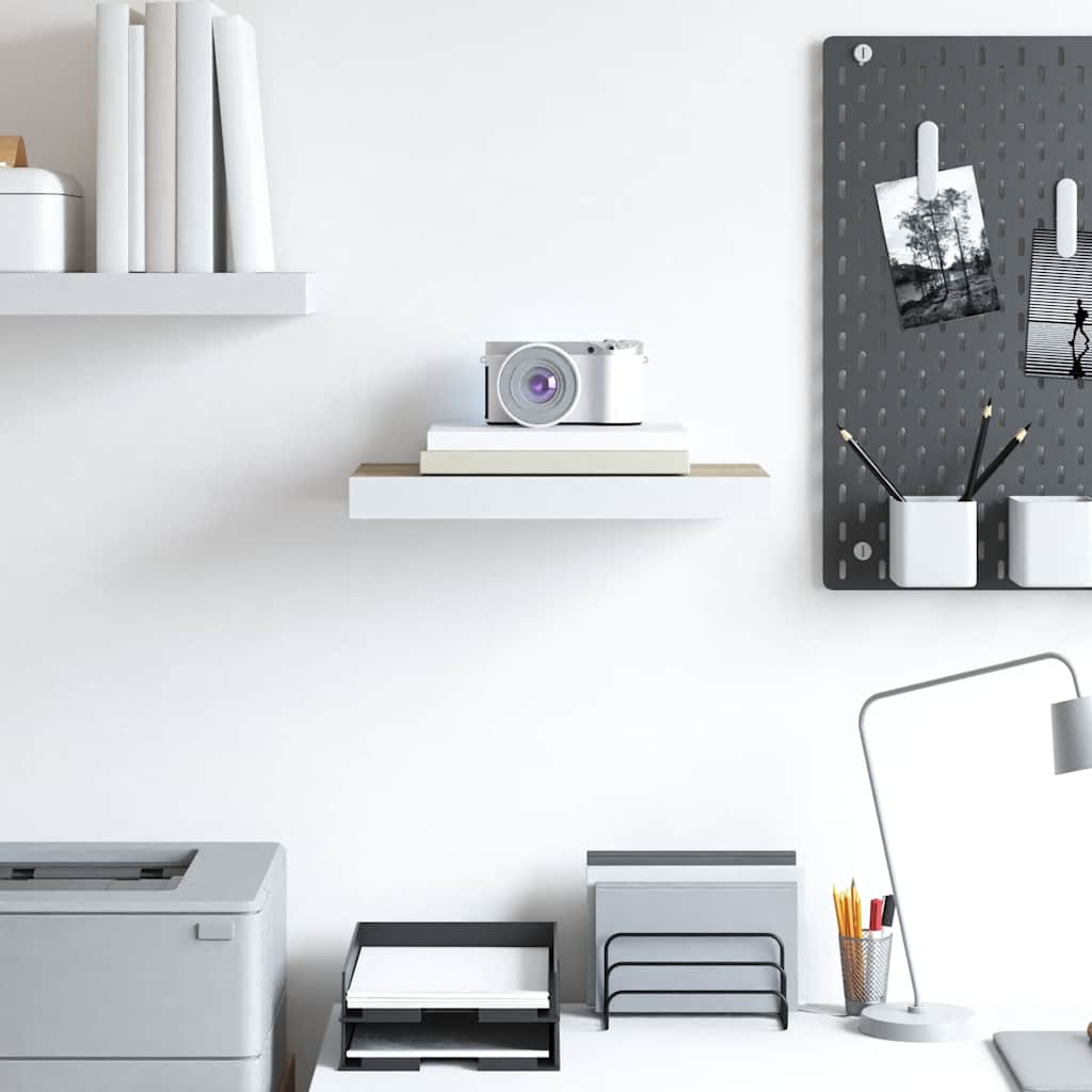 Flytende vegghylle eik og hvit 40x23,5x3,8 cm MDF