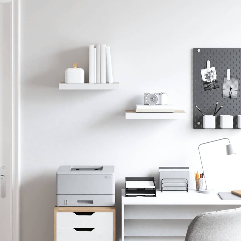 Flytende vegghyller 2 stk eik og hvit 40x23,5x3,8 cm MDF