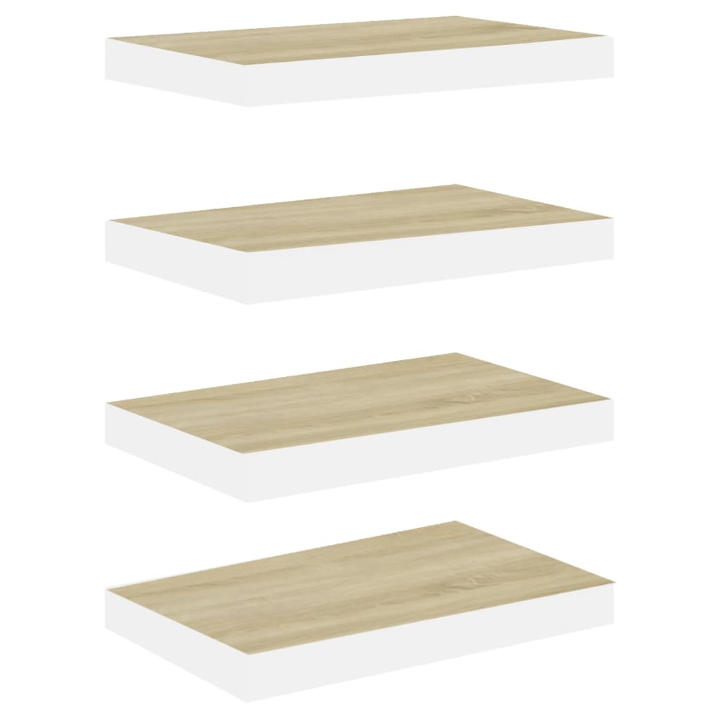 Flytende vegghyller 4 stk eik og hvit 40x23,5x3,8 cm MDF