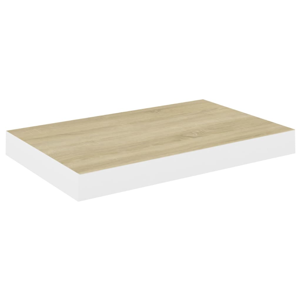 Flytende vegghylle eik og hvit 50x23x3,8 cm MDF