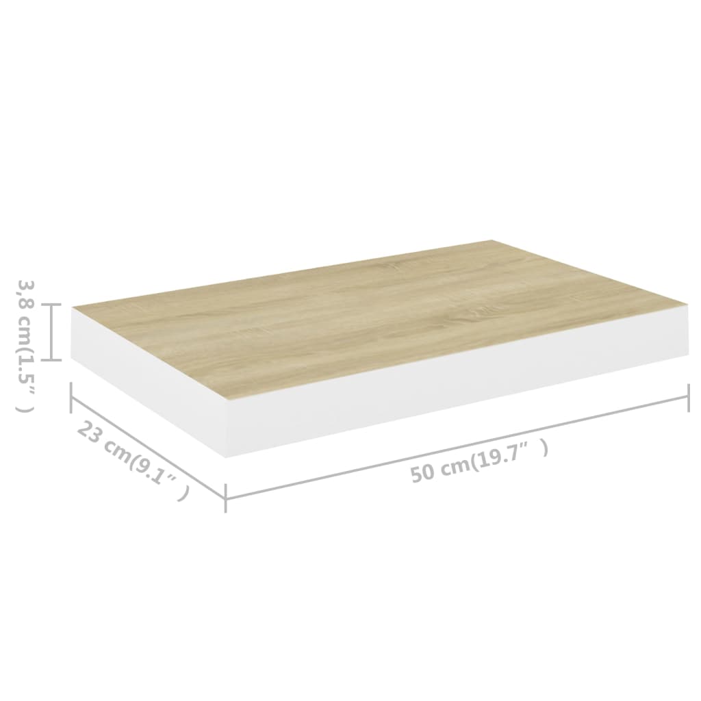 Flytende vegghylle eik og hvit 50x23x3,8 cm MDF