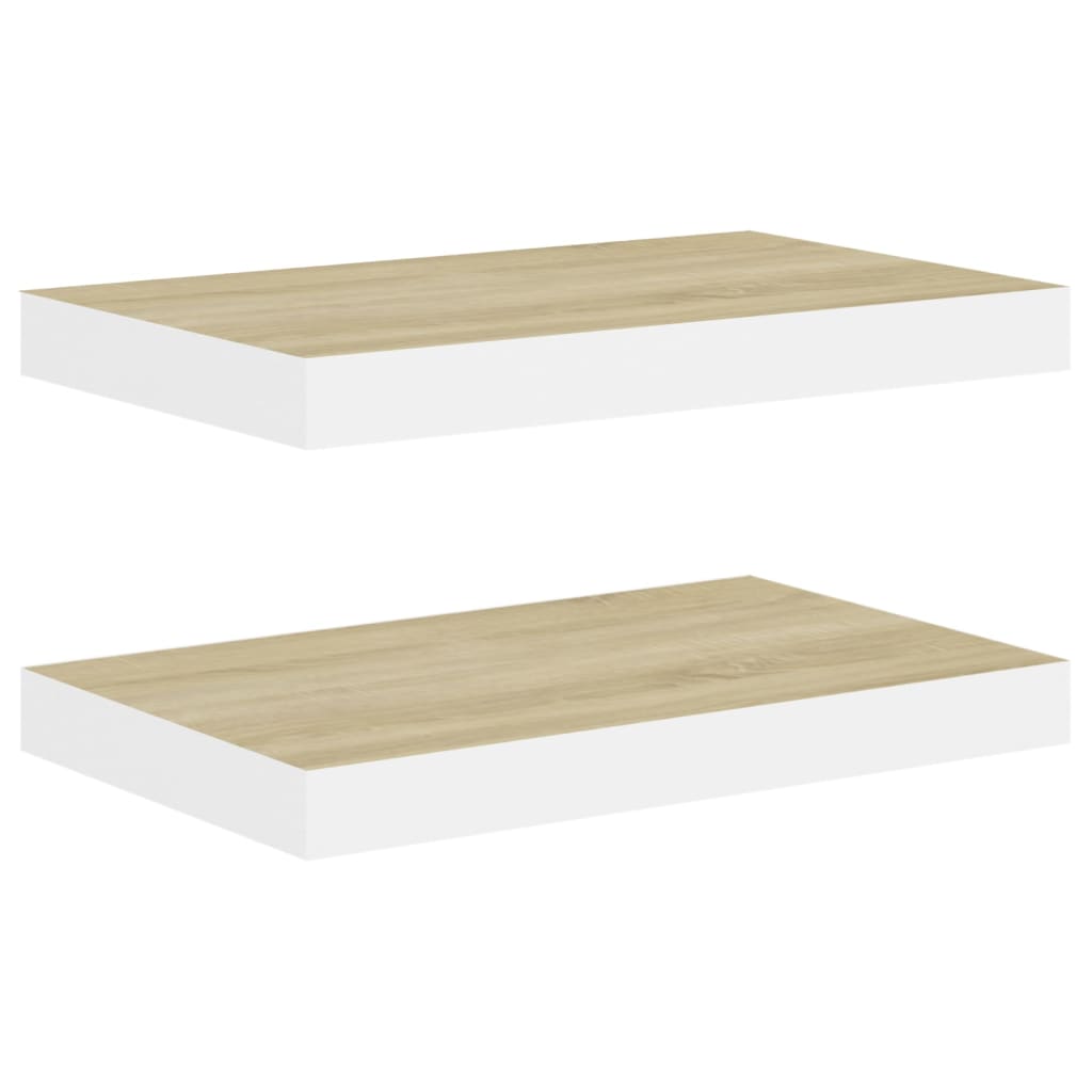 Flytende vegghyller 2 stk eik og hvit 50x23x3,8 cm MDF