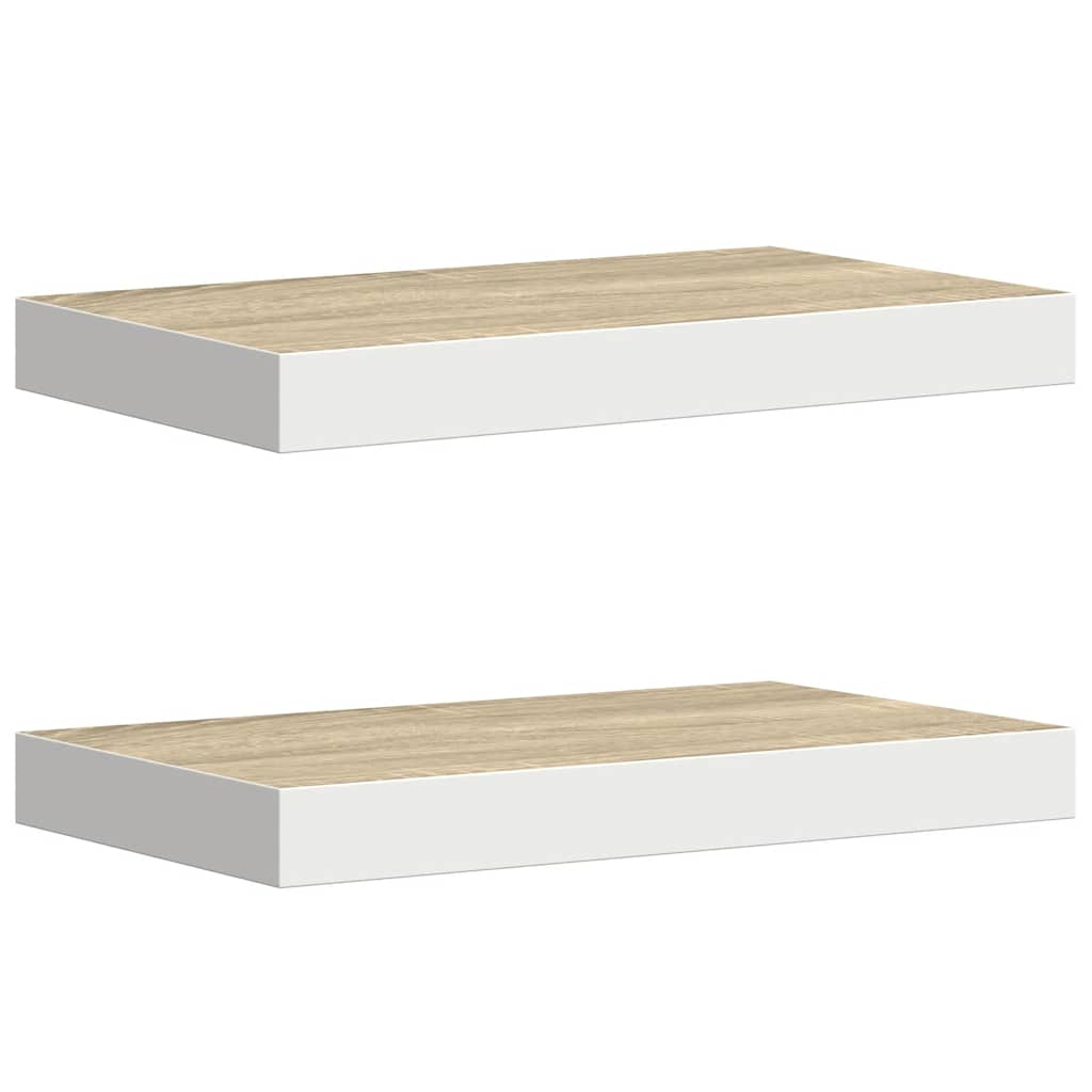Flytende vegghyller 2 stk eik og hvit 50x23x3,8 cm MDF